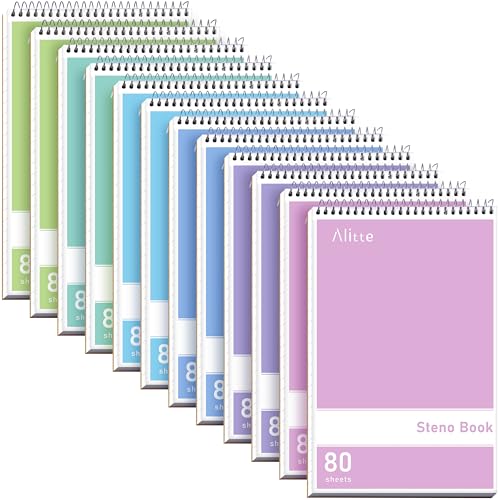 Alitte Steno Pads Spiral 6x9-12 Pack Pastel Colors - Perfect for Work, School, and Home Use, Easy Tear-Off Pages, Gregg ruled, White Paper - No Ink Bleeds - 80 Sheets - color: Pastel Color, size: 12 Pack