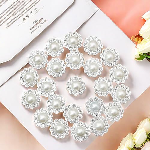 100 pcs Rhinestone Faux Pearl Buttons, Silver, 14mm - color: 100 PCS Silver