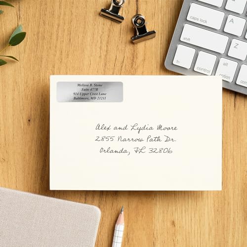 Silver Foil Personalized Return Address Labels with Elegant Dispenser - Roll of 250 Custom Stickers - color: Silver Foil, size: 250 Labels