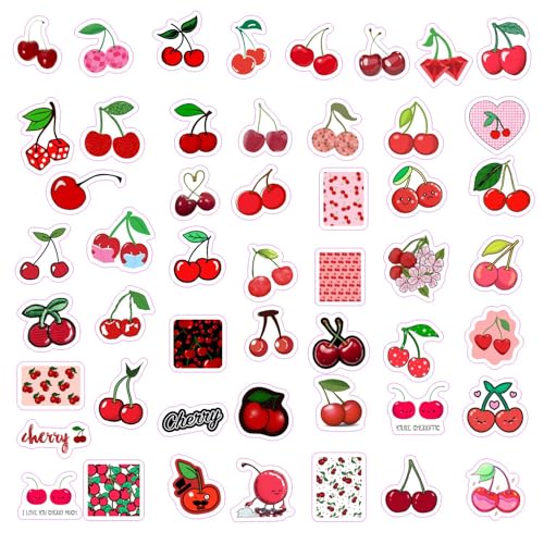 100Pcs Cherry Stickers for Water Bottle and Laptop - Fruit Party Favors & Decorations, Waterproof Vinyl Nature Decals, Cute Cherry Stickers Laptop Decals, Gifts for Women & Men - color: Cherry Stickers