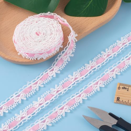 2 Yards Bow Lace Trim Ribbon, A Style, Pink - color: Pink-A style