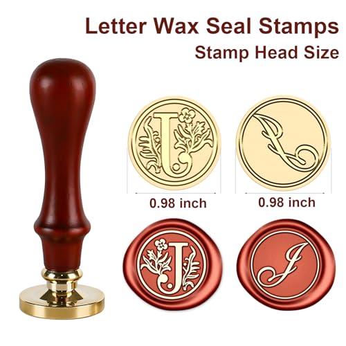 Letter Wax Seal Stamp Kit, Andotopee Wax Seal Kit Initial Alphabet J Sealing Wax Stamp Head 2pcs, Vintage Monogram Wax Stamp Seal Kit with 200pcs Assorted Wax Seal Beads, Wax Seal Spoon, Wax Seal Pen - style: Letter J Wax Seal Stamp Kit