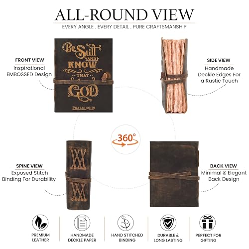 LEATHER VILLAGE Journaling Bible Be Still Verse, Distressed Brown 13x8. - color: Distressed Brown, size: 13 inches X 8 inches