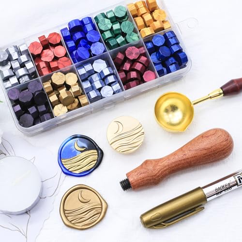 SWANGSA 3D Moon and Ocean Wax Seal Stamp Kit with Sealing Wax Beads | For Wedding Invitations, Gift Wrap, Envelope Seals, Christmas Card - style: 3D Moon and Ocean