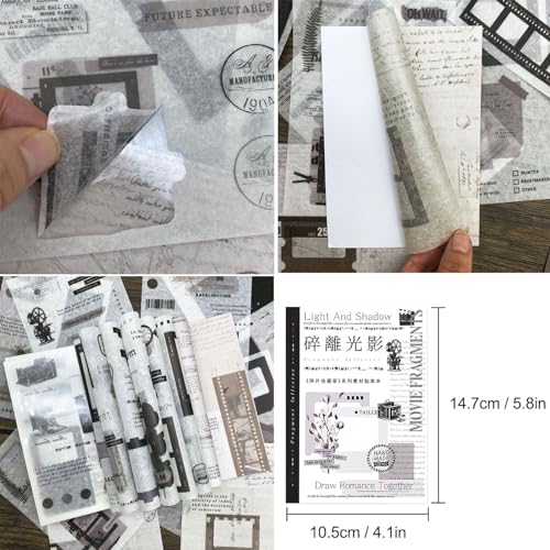 Vintage Washi Stickers Book for Journaling, 180pcs Aesthetic Film Journal Stickers and 20 Sheets Adhesive Scrapbook Papers for Junk Journal Supplies Ephemera Sticker Book for Adults DIY Art Crafts - color: Film