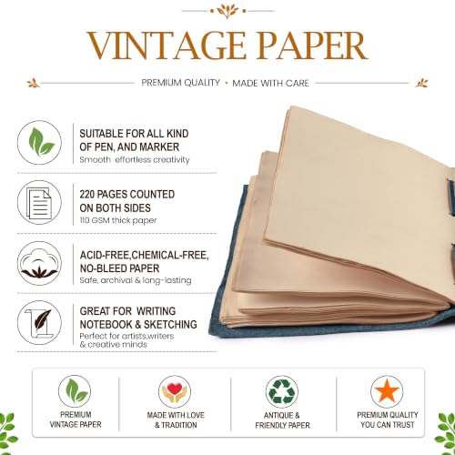 LEATHER VILLAGE Large Leather Journal Edge Cut, Navy Blue 8x6. - color: Blue, size: 8 inches X 6 inches