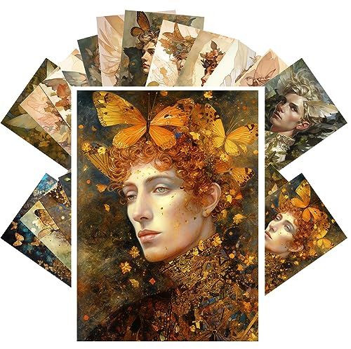 PIXILUV Vintage Postcards (24 pcs 4"x6" each) Gorgeous Male Fairies with Delicate Wings Vintage Postcards Retro Greeting Card Book Illustration Reprint