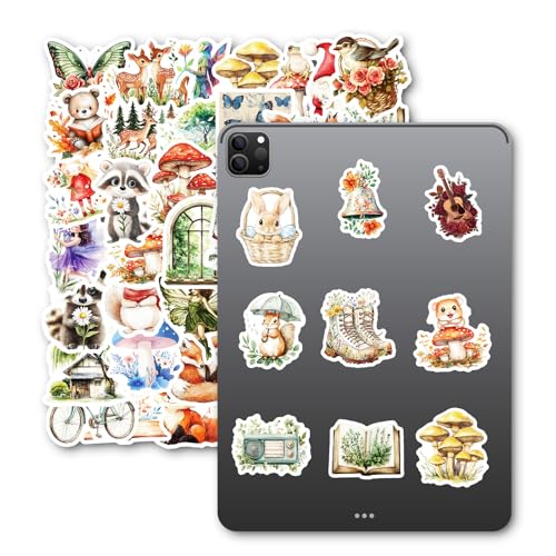 50-Piece Fantasy Woodland Sticker Set – Dreamy Forest Animals, Mushrooms, Fairies, Nature Decals for Scrapbooking, Journaling, Laptops, Water Bottles - color: Fantasy Woodland
