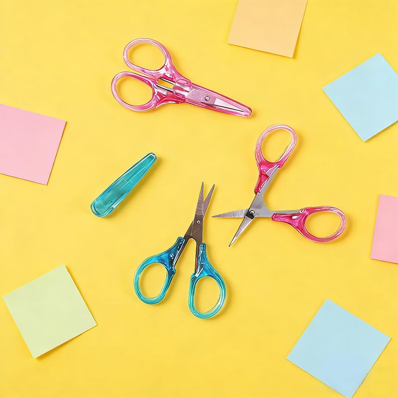 4 Pcs Small Craft Scissors Set, 3.3" Stainless Steel Mini Scissors with Protective Cover, Travel Size Scissors for Sewing, Embroidery, Paper Cutting, Crafting