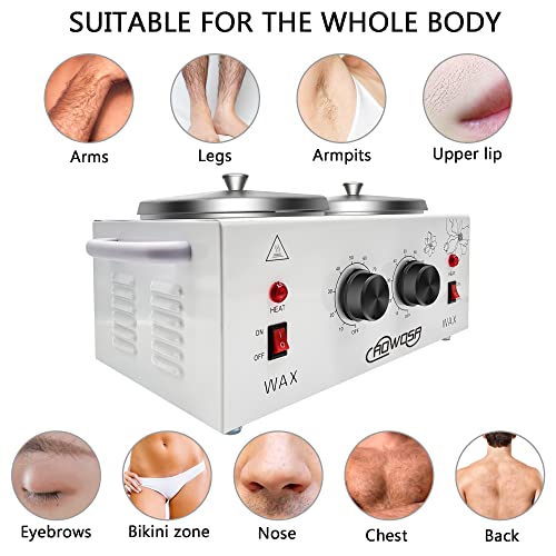 Double Wax Warmer Professional Waxing Pot Heater Machine for Hair Removal | Dual Pot Wax Melter for Depilatory Wax Bean Wax Block Canned Wax Paraffin Wax, Rapid Heating, Adjustable Temperature, White - color: White-Double Pot