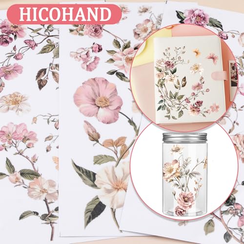 Floral Rub On Transfers for Crafts, 3pcs Flowers and Branches Transfers UV DTF Stickers Waterproof Decals Furniture for Wardrobe DIY Home Door - color: Royal Rose