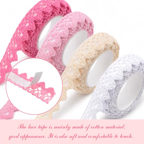 4 Rolls Self-Adhesive Lace Tape Lace Ribbon, 0.6" 2 Yards Per Roll
