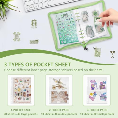 A5 Sticker Storage Organizer Binder Collecting Book Album, Green - color: green