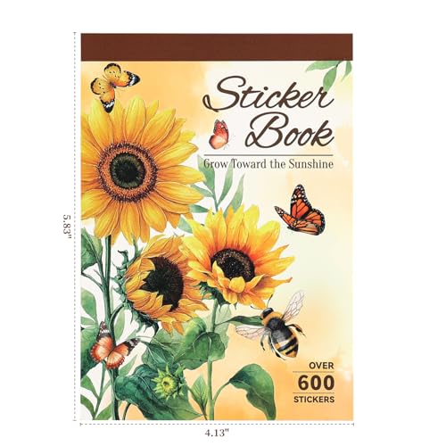 Aesthetic Sunflower Planner Sticker Book 25 Sheets with 600+ Decorative Stickers for Journaling, Scrapbooking, Bullet Journal, Happy Planner, DIY Stationery Supplies Gifts for Women Girls Teens Kids - style: Sunflower