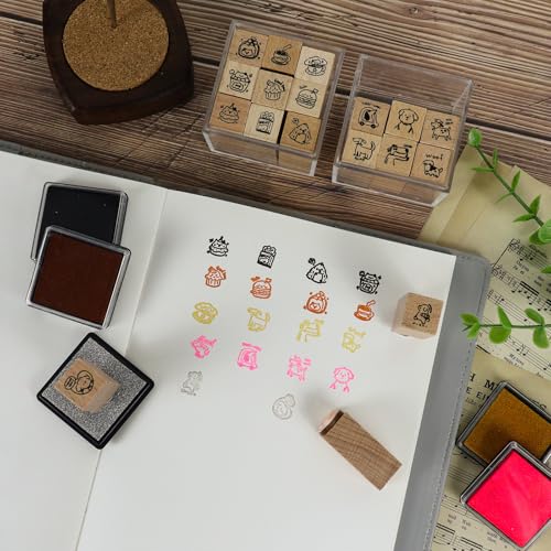Koqye Alphabet Rubber Stamps Set, Stamps with Storage Box | 40Pcs Wooden Letter Stamps Comes with Ink Pad & Animal‑themed stamps, perfect DIY craft supplies - color: Animal Stamps
