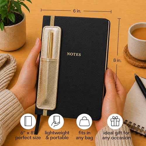 WORLD TRAVELER Eccolo A5 Lined Journal 256 Ivory Pages Lay Flat 6x8 - color: Black with Pen