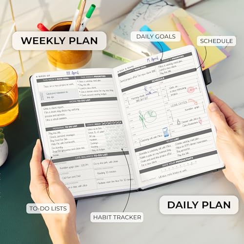 Clever Fox Daily Planner, Undated Professional & College Day, Black - color: Black (Undated)