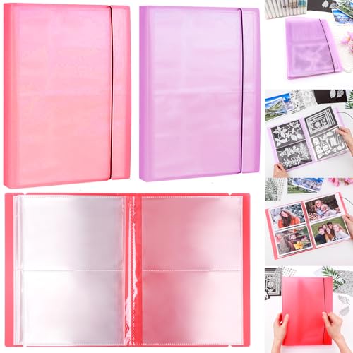 2 Pack Large Sticker Photo Storage Album, Stamp & Cutting Dies Storage Book Organizer Folder for Cards Storage DIY Scrapbooking Card Making Supplies 20 Pages 80 Pockets/Pack (Clear + Purple) - color: Red + Purple