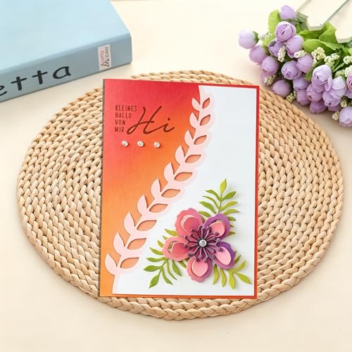 Lapoo Flowers Cutting Die for Scrapbooking - Durable Metal Cutting Die for DIY Scrapbook Photo Album Decorative Paper Card, 3D Backgrounds Frame (Half-Slanted Leaf Border 5.5 x 4.5 in) - color: Half-Slanted Leaf Border 5.5 x 4.5 in