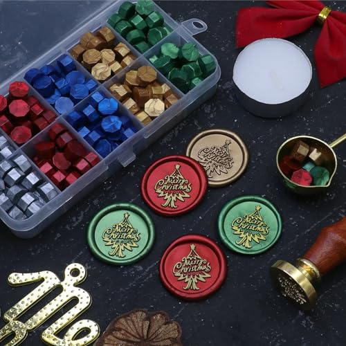 SWANGSA Merry Christmas Tree Wax Seal Stamp Kit with Sealing Wax Beads - style: Merry Christmas Tree
