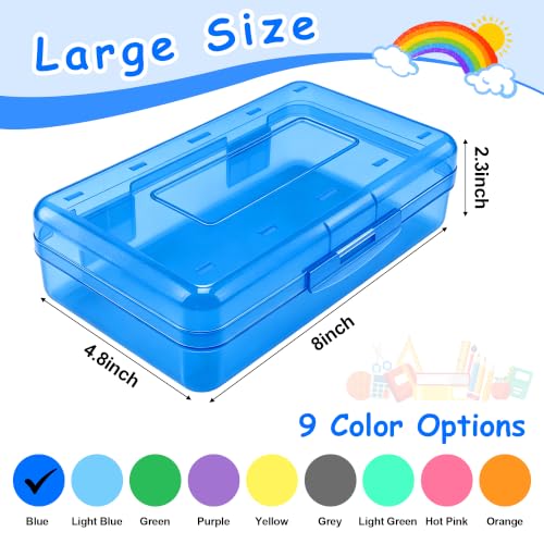 Pencil Box,Large Capacity Plastic Hard Pencil Case Crayon Box Bulk, Durable Plastic Clear Marker Organizer Plastic Containers with Snap Lid, Stackable Storage Boxes for Art Craft, Supplies,Multi Blue - color: Blue
