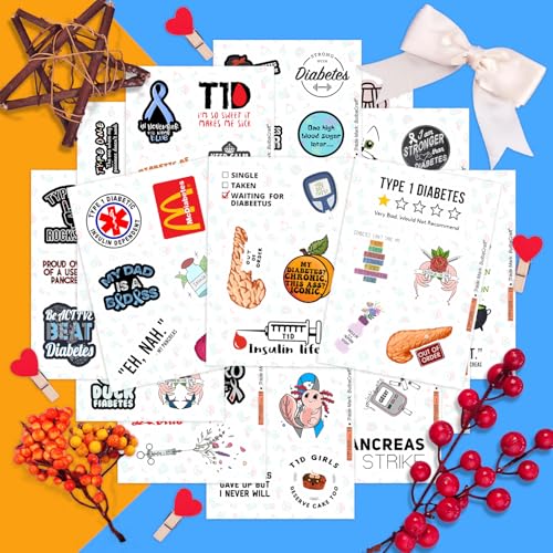 100Pcs Funny Diabetes Stickers for Water Bottle & Laptop - Gifts for Diabetics, Diabetes Awareness Month, Waterproof Vinyl Decals, Gifts for Women & Men - color: Diabetes Stickers (Funny)