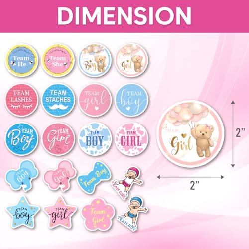 Pack 90 Pcs Team Boy Or Team Girl Stickers for Gender Reveal Party Favors Kids Boys Girls Toddlers Baby Shower Funny Cute Aesthetic Sticker Round Waterproof Small Vinyl Decals - color: Gender Reveal A18