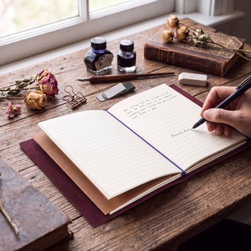 Thenshop Leather Travel Notebook 3 Inserts, Purple, Pocket Size - color: Purple, size: Pocket Size