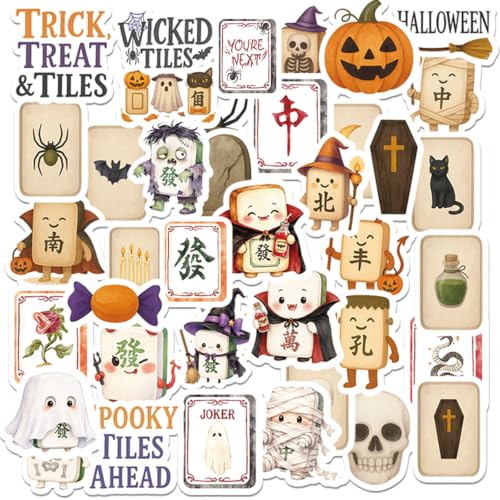 Halloween Stickers Party Favors - 50 Pcs Mahjong Gifts for Kids - style: Halloween Mahjong