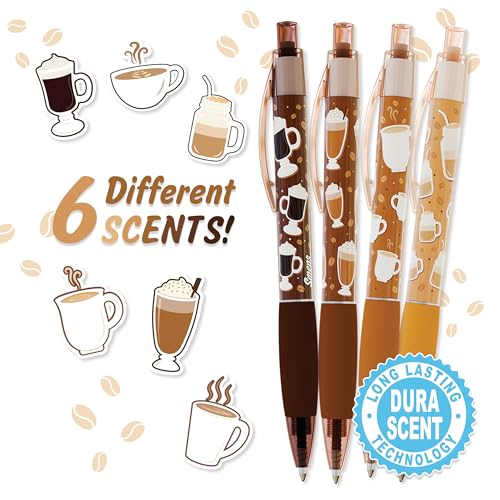 Scentco Coffee Smens - Gourmet Coffee-Scented Gel Pens, Black Ink, Medium Point, 6Pack Variety Set - color: Coffee