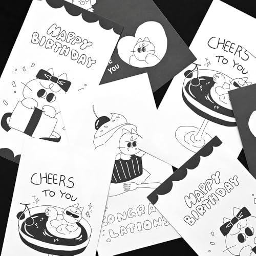 Monolike Littledoodle Series.2 Happy Birthday Mini Letter Set - 8Type, 32 Sheets & 16 Envelopes, Cute Aesthetic Stationery - color: Littledoodle Series.2 Happy Birthday