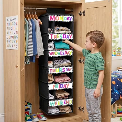 36 Pcs Days of The Week Stickers for Drawers, Large Monday to Friday with Weekend Labels Waterproof Back to School Composition Notebook Weekly Organizer Decal for Kids Classroom Rolling Cart - color: Colorful Composition Notebook
