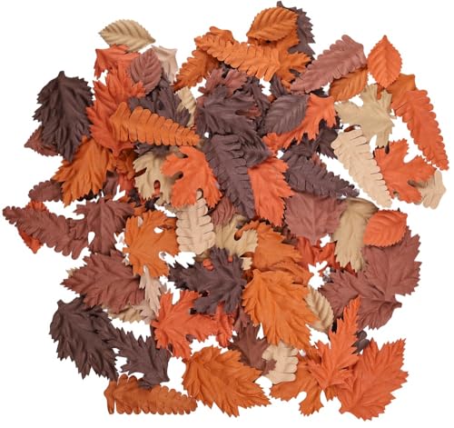 100 pcs Mulberry Paper Leaves DIY Craft Scrapbooking Wedding DIY Craft Supplies Card Mixed Leaves (Mixed Brown Tone) - color: Mixed Brown Tone