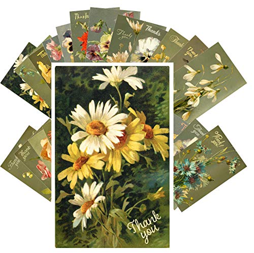 PIXILUV THANK YOU Vintage Postcards 24 pcs Wild Flowers Garden Pastoral Retro Cards REPRINT - color: Purple