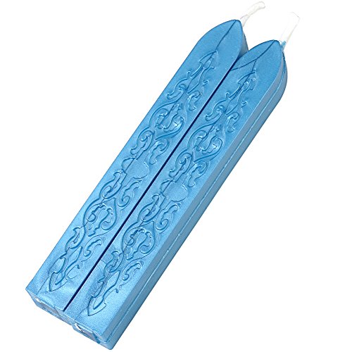 Yoption 5Pcs Blue Sealing Wax Sticks with Wicks for Wax Seal Stamp | Embossed Pattern Wax Sticks for Wedding Invitation, Christmas Card, Envelope, Snail Mail, Wine Package, Gift Wrapping - color: Blue