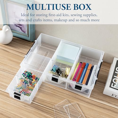 MyGift Single Add-on Tray for 11 Inch Clear Arts and Crafts Stackable Storage Box, Sewing Supplies Storage Organizer Case Accessory Optional Tray with Black Accents, 3 Drawers and Removable Dividers - color: Black (Add on Tray Only)