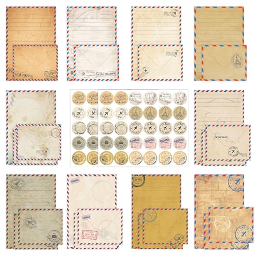 160 Packs Stationery Paper and Envelopes Set 10 Different Designs, 50 One Sided Stationery Writing Papers with 50 Matching Envelopes and 60 Round Dot Sticker, 5.5 x 8.25 Inch (VintageTravel) - style: VintageTravel