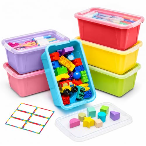 GAMENOTE 6 Quart Storage Bins with Lids, Macaron 6 Pack, Stackable Boxes - color: Macaron