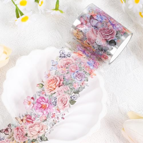 Sitsink PET Tape for Journal Scrapbooking - Spring Floral Pastel Rose Peony PET Tape Stickers for Crafts Junk Journal Supplies Notebook Scrapbook DIY Decor - style: Spring Greenhouse