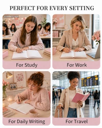 JOHSBYD Pink Journal for Women - A5 Lined Hardcover Notebook | and Diary for Teen Girls, 200 Pages 100GSM Bleedproof Paper, cute notebook for Travel, Work, School(Pink) - color: Pink