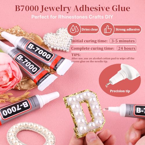 14000Pcs Flatback Pearls for Crafting (White), Assorted Size 2/3/4/5/6/8/10mm Half Pearl Bead Gems with 3Pcs 10ml B7000 Jewelry Glue, Bedazzling Kit for Crafts Shoes Graduation Cap Nail Art - color: White Pearls, size: Large Pack with Glue