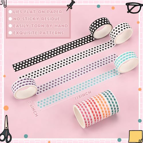 24 Rolls Polka Dot Washi Tapes for Back to School Gifts Crafts - size: 0.6 Inch, style: Polka Dot