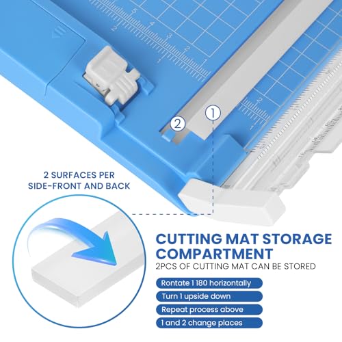 Paper Cutter, 12 Inch Rotary Trimmer, 4-Function Blades, Up to 6 Sheets Cut with 2 Reversible Cutting Mats, Patent for Cardstock Scrapbooking, Blue (Blue)