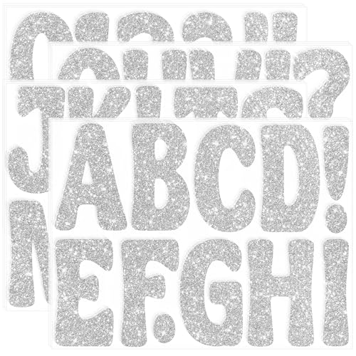 Bulletin Board Letters 129 PCS Glitter Letter Stickers Large 4 Inch, Silver - color: Silver, size: 4 Inch