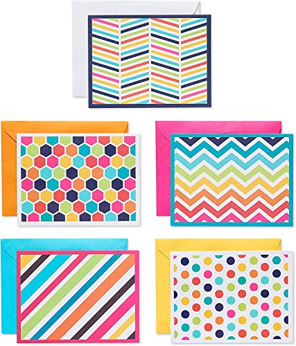 American Greetings 30-Count All-Occasion Blank Notecard Pack, Bright Pattern Assortment - color: blue, orange, yellow, fuschia
