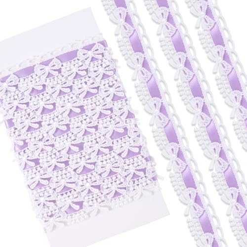 2 Yards Bow Lace Trim Ribbon, A Style, Light Purple - color: Light Purple-A style