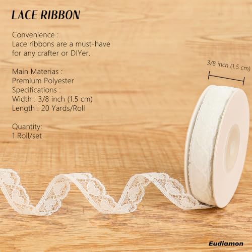White Lace Trim Ribbon, 5/8 inch 20Yard Heart Pattern Lace Ribbon - color: White-5/8"