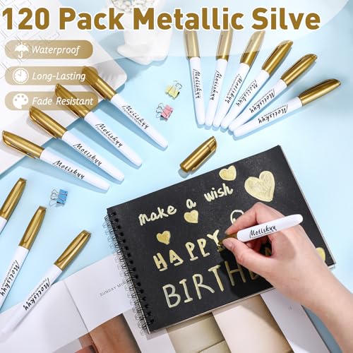 Motiskyy 120 Pcs Metallic Markers Medium Tip Paint Pens, Gold - color: Gold