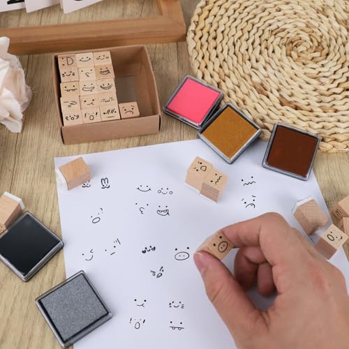 Koqye 30PCS Wooden Rubber Stamps Wood Letter Mini Cute Emoji - color: Emoji