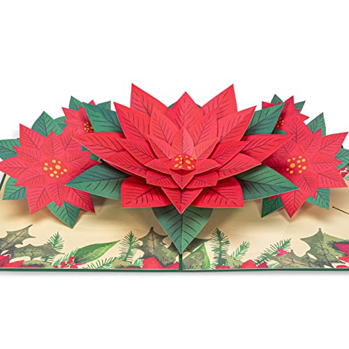 Paper Love 3D Pop Up Christmas Card, Poinsettia Flower, for Christmas, Holidays Cards, 5" x 7" Cover - Includes Envelope and Removable Note Tag - color: Poinsettia Flowers